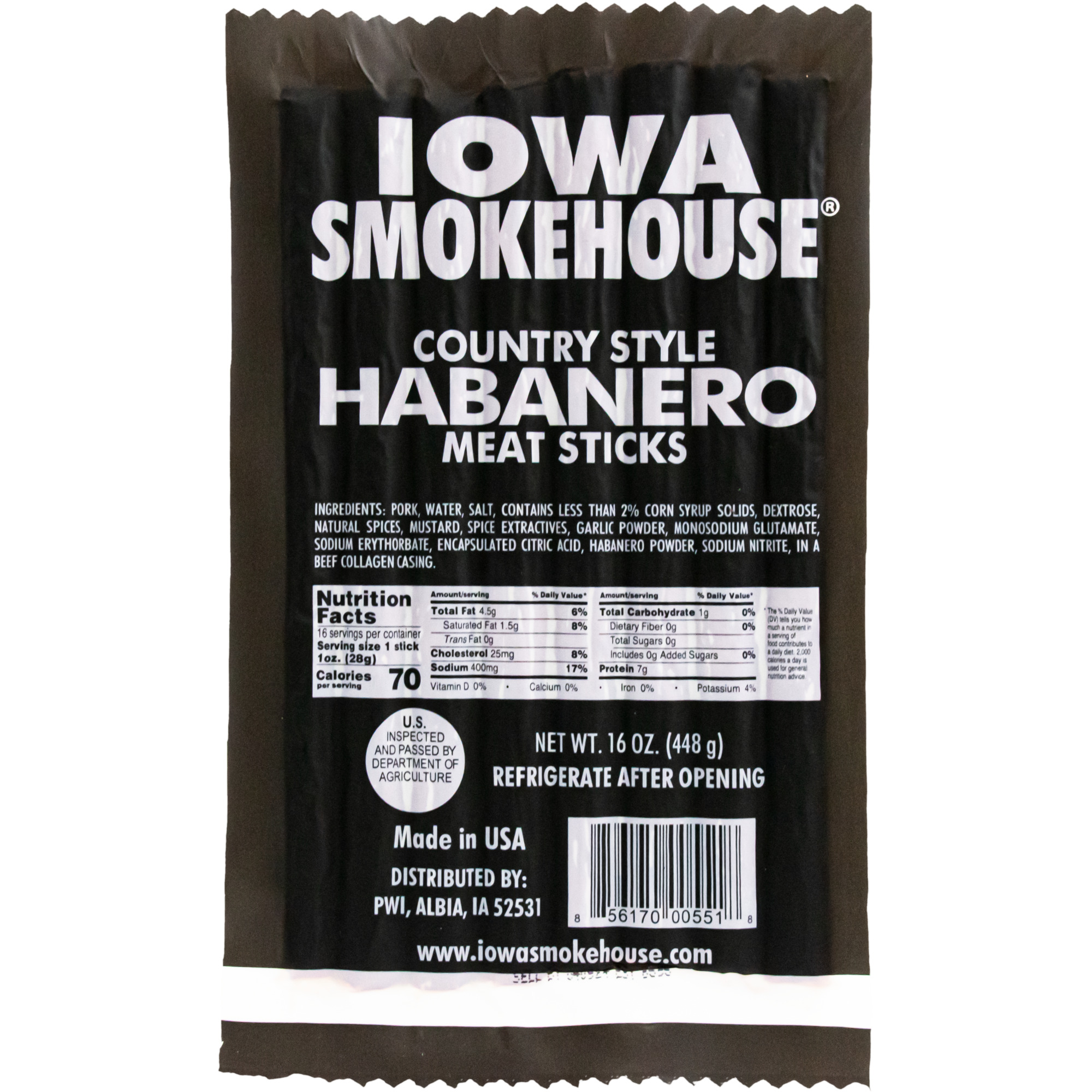 Iowa Smokehouse 16 oz Country Style Meat Sticks Habanero
